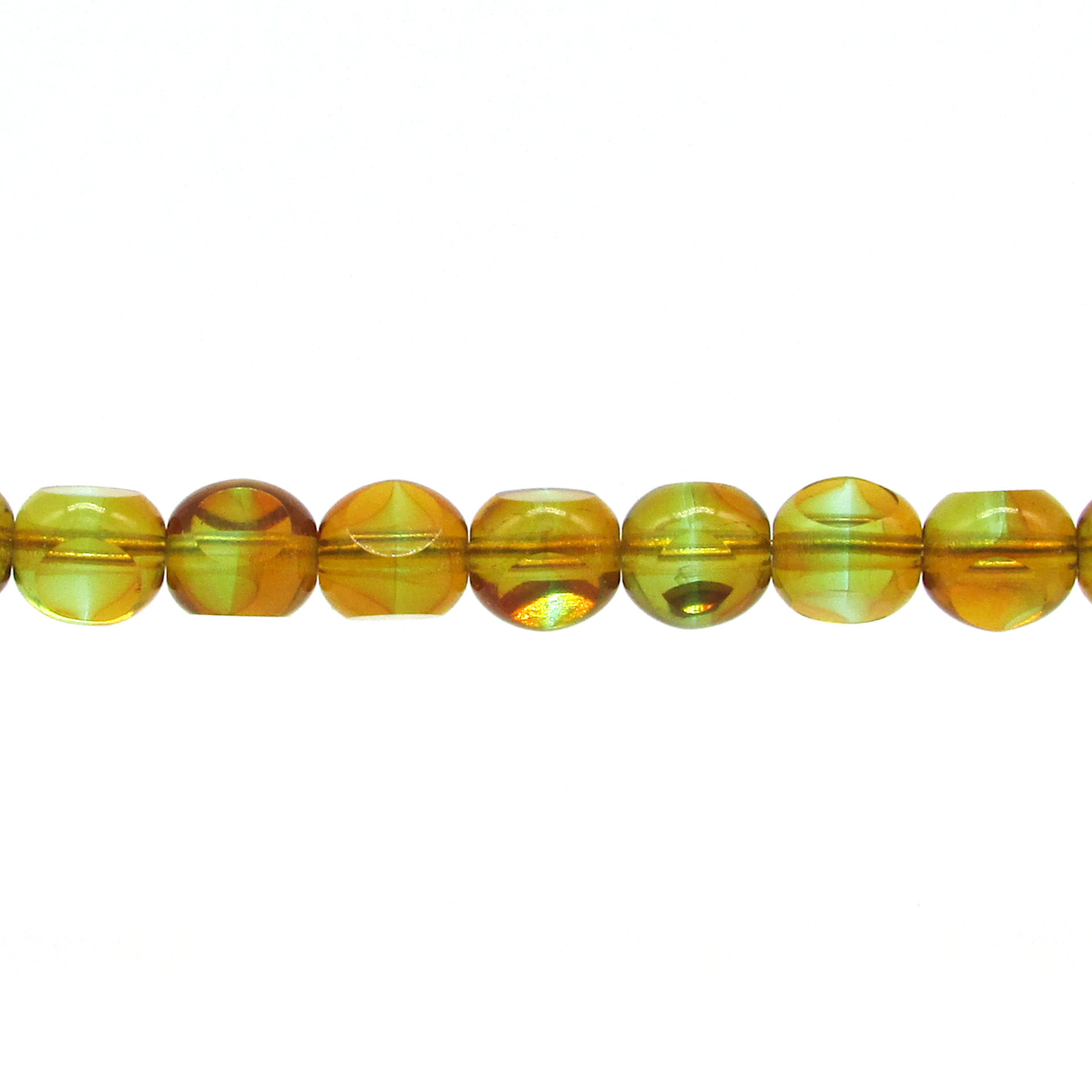 8mm 3-Cut Round Window Beads, 2-Tone Peridot and Topaz