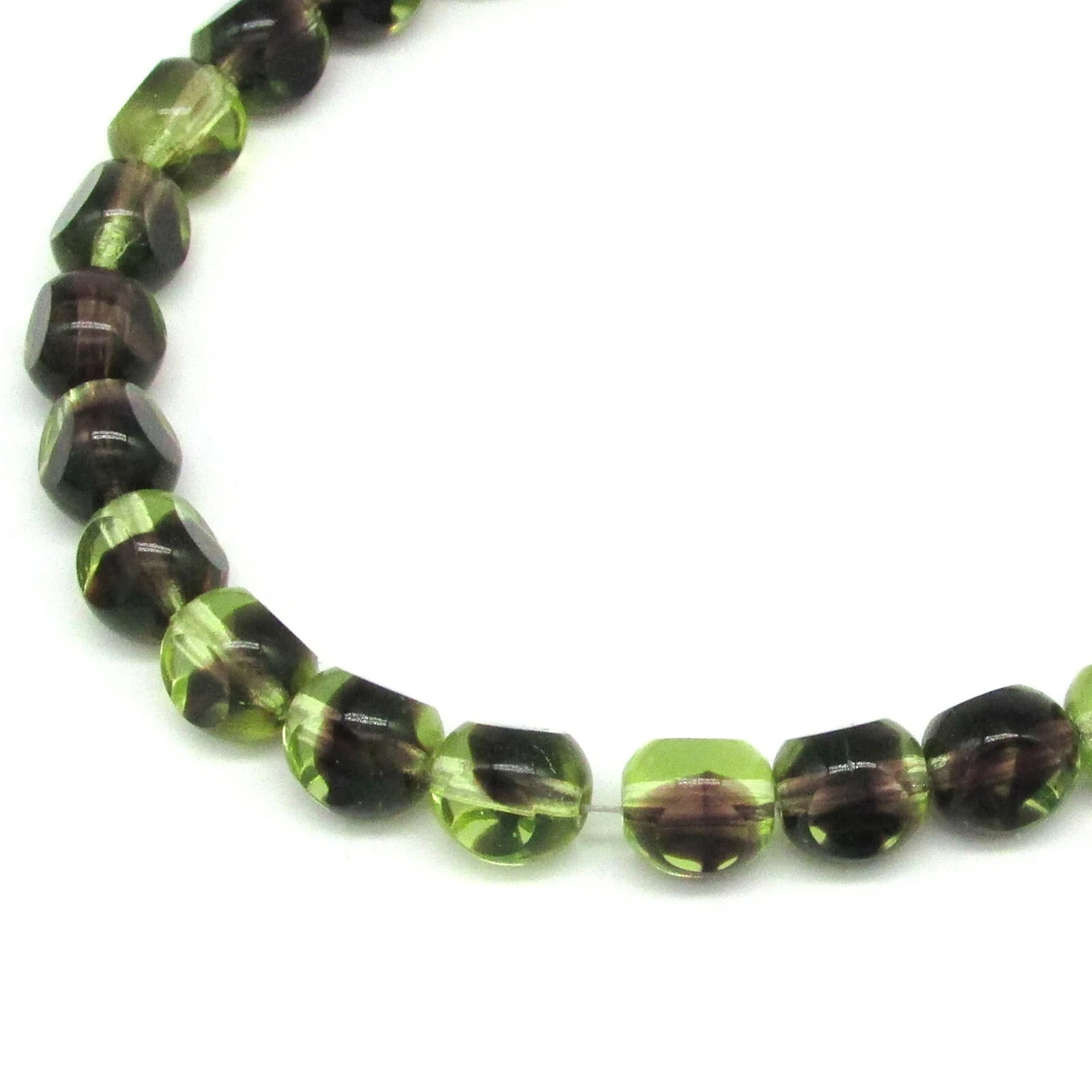 8mm 3-Cut Round Window Beads, 2-Tone Peridot and Amethyst