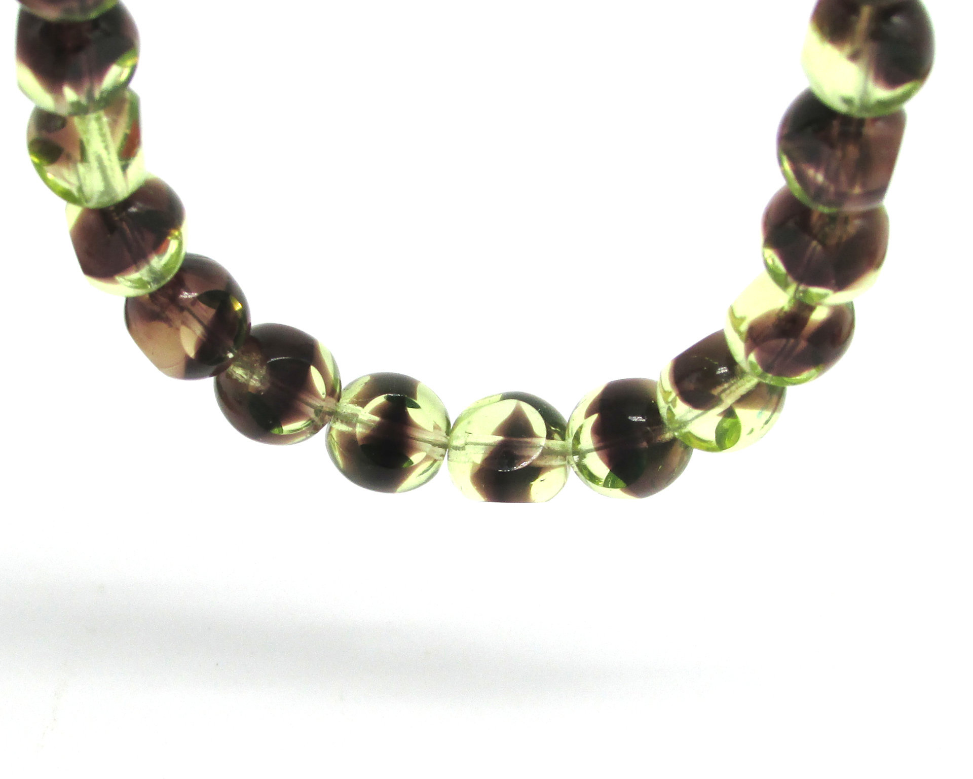 8mm 3-Cut Round Window Beads, 2-Tone Peridot and Amethyst