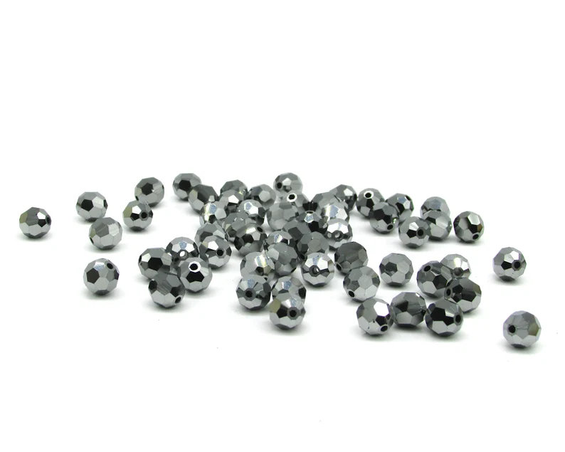 6mm Faceted Round Beads, Jet Hematite Czech Machine Cut Crystal (48)