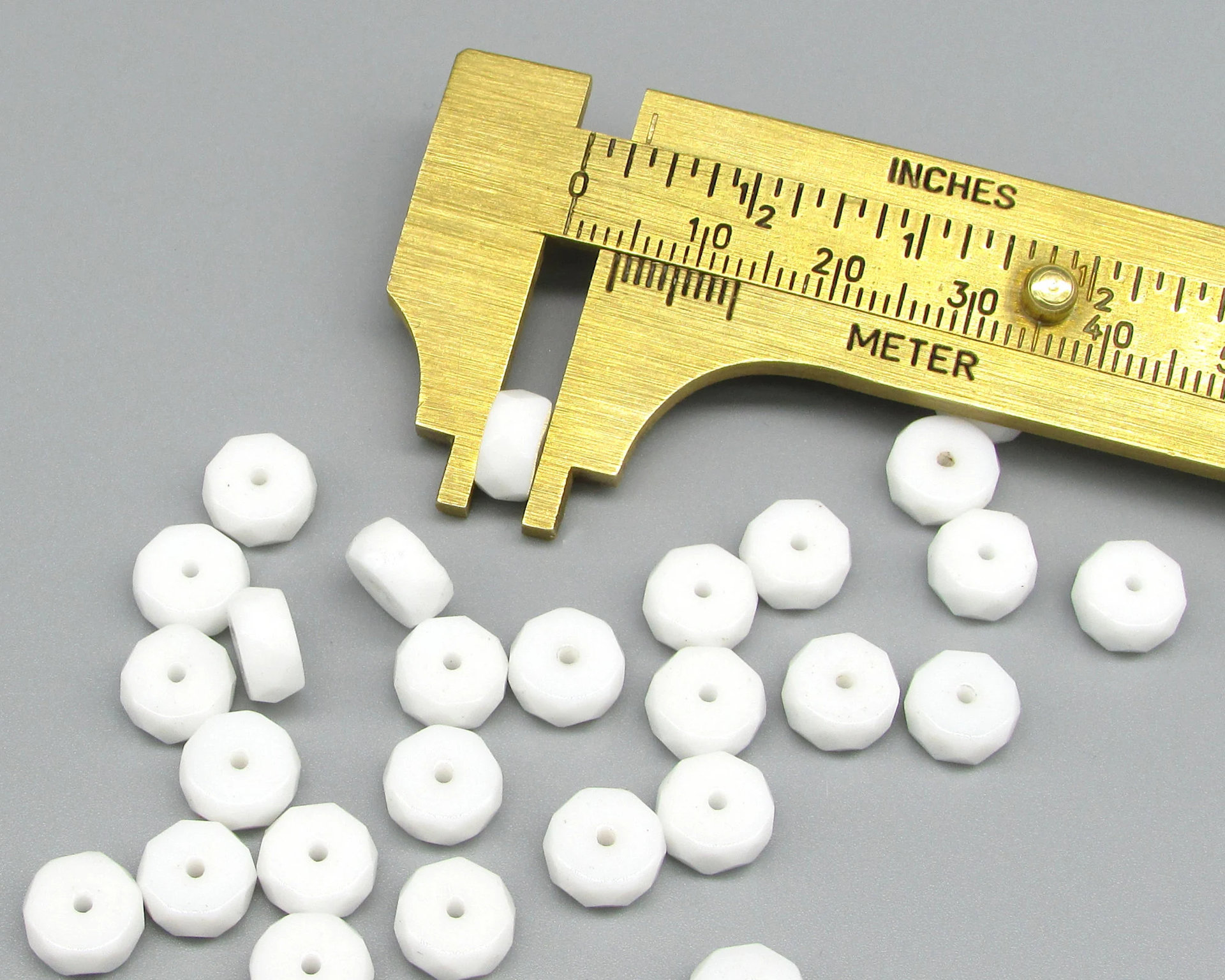 4x8mm Faceted Rondelles, Opaque White Glass Beads