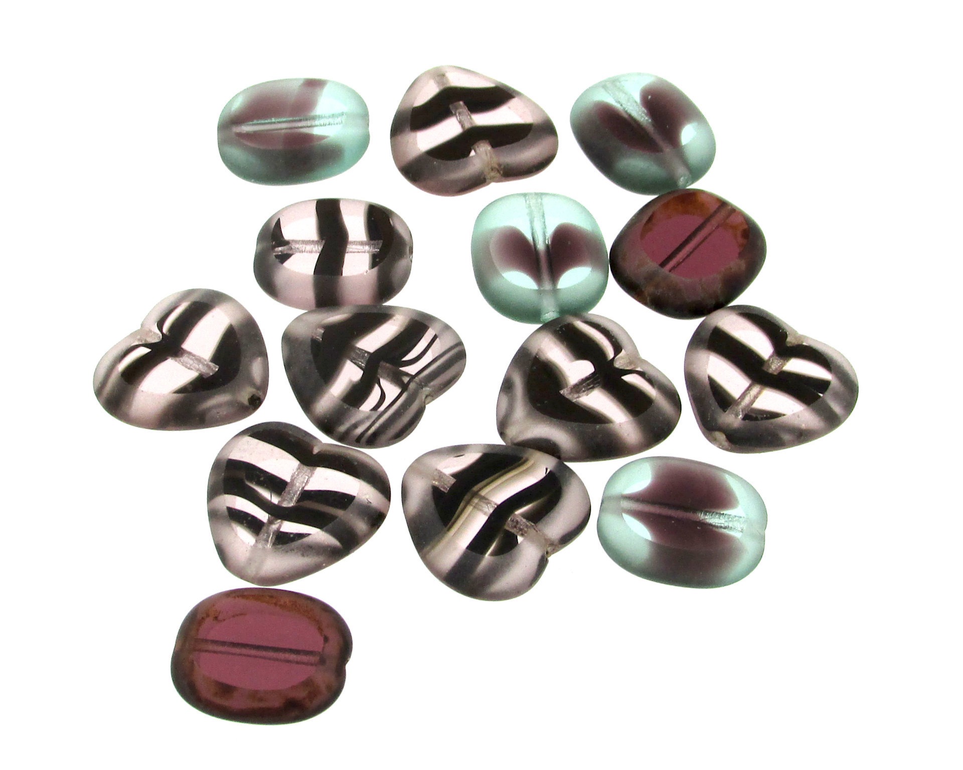 Pastel Tortoise Window Bead Mix, Hearts and Ovals