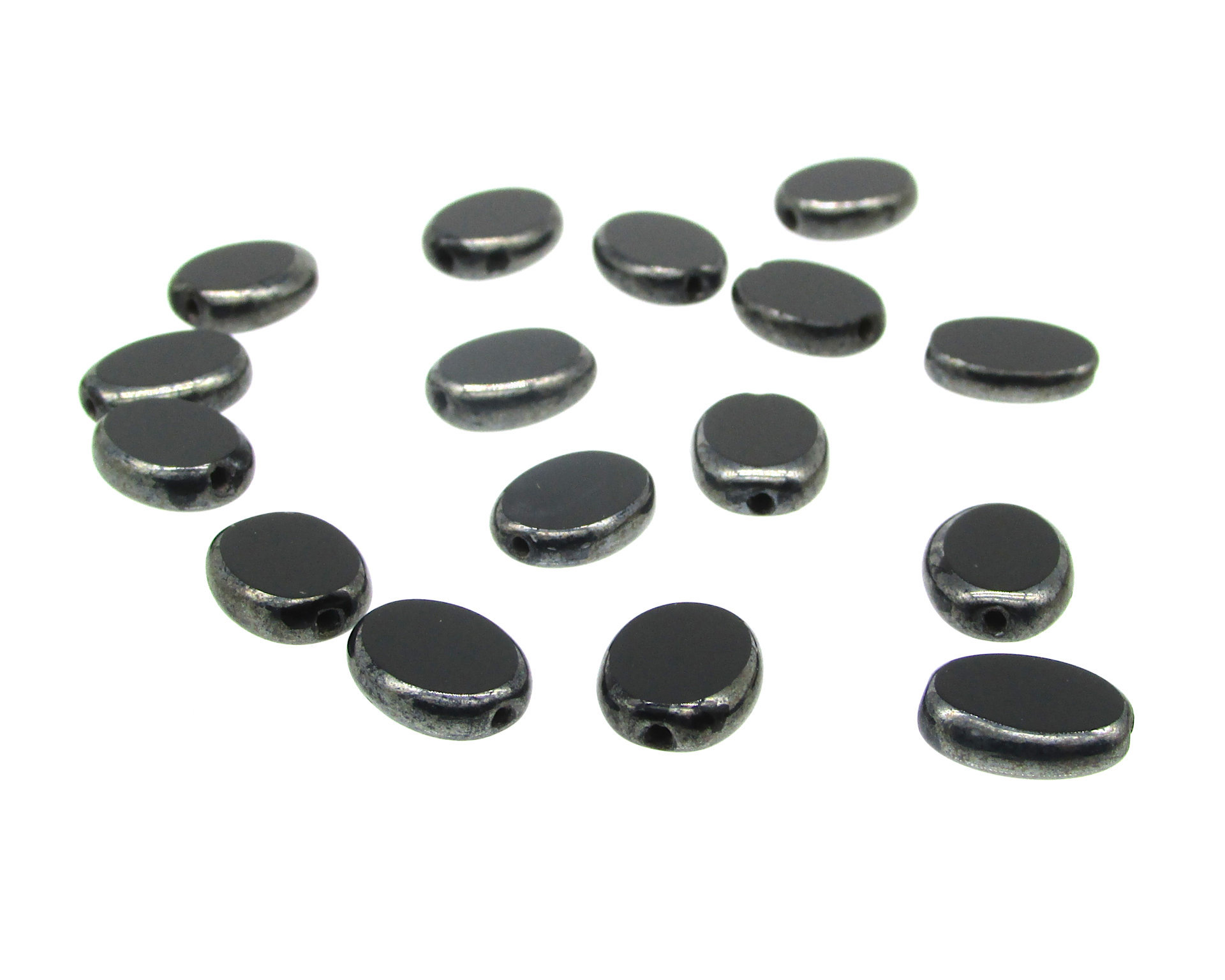 11.5mm Oval 2-Cut Window Beads, Jet Hematite