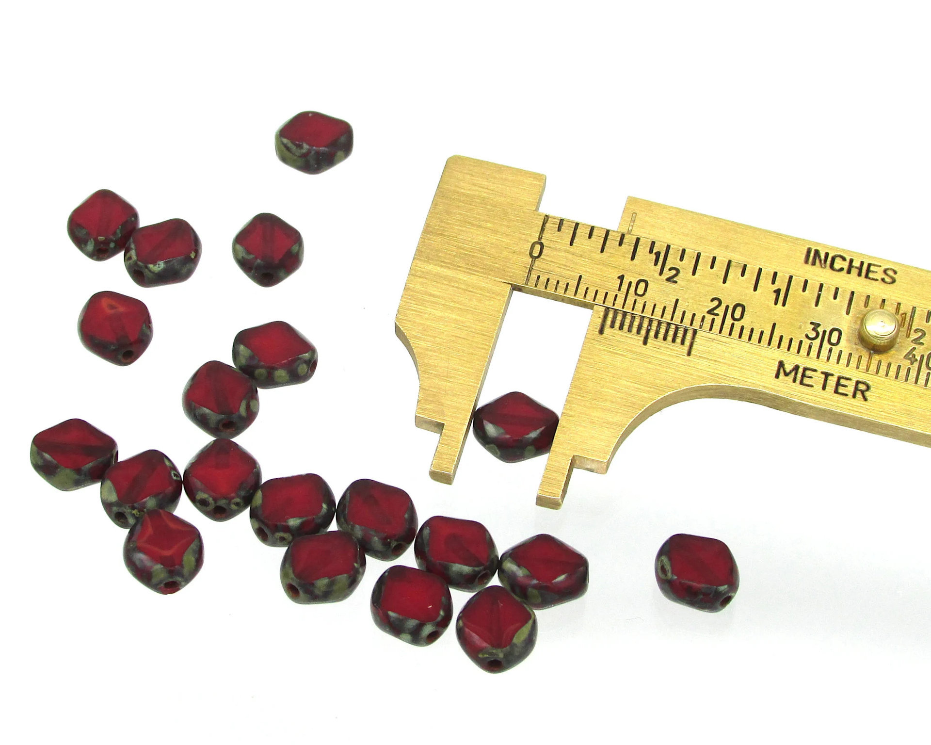 8.5mm Diamond Window Beads, Oxblood Red Picasso