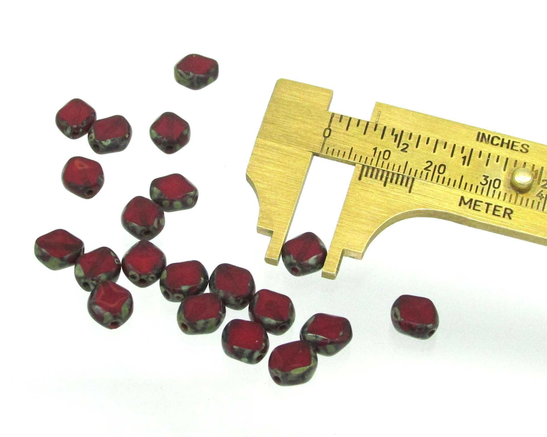 8.5mm Diamond Window Beads, Oxblood Red Picasso