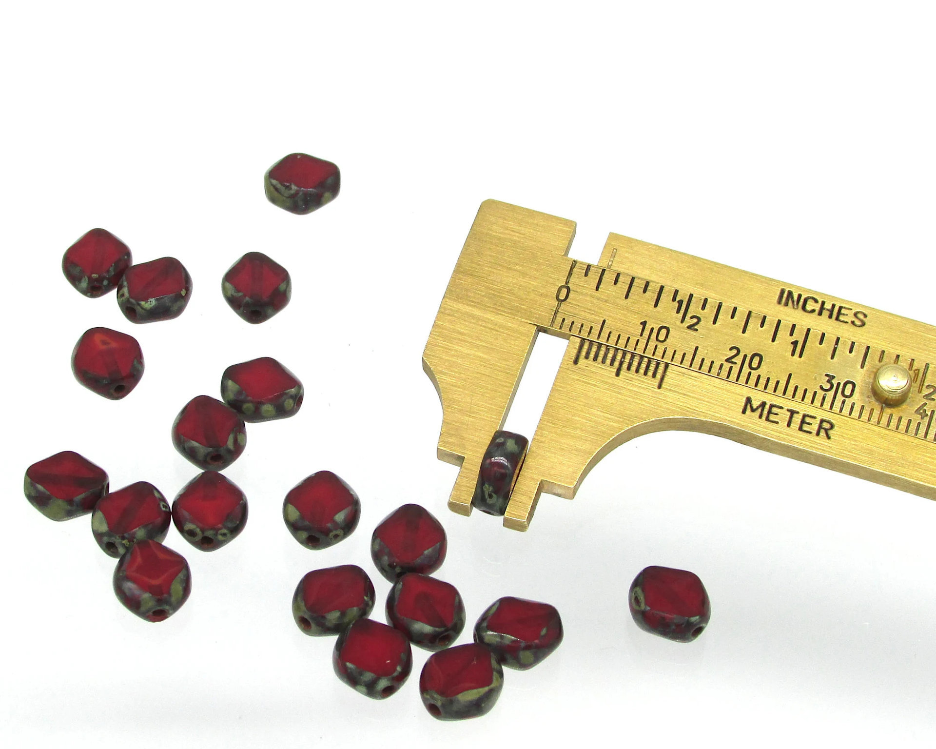 8.5mm Diamond Window Beads, Oxblood Red Picasso