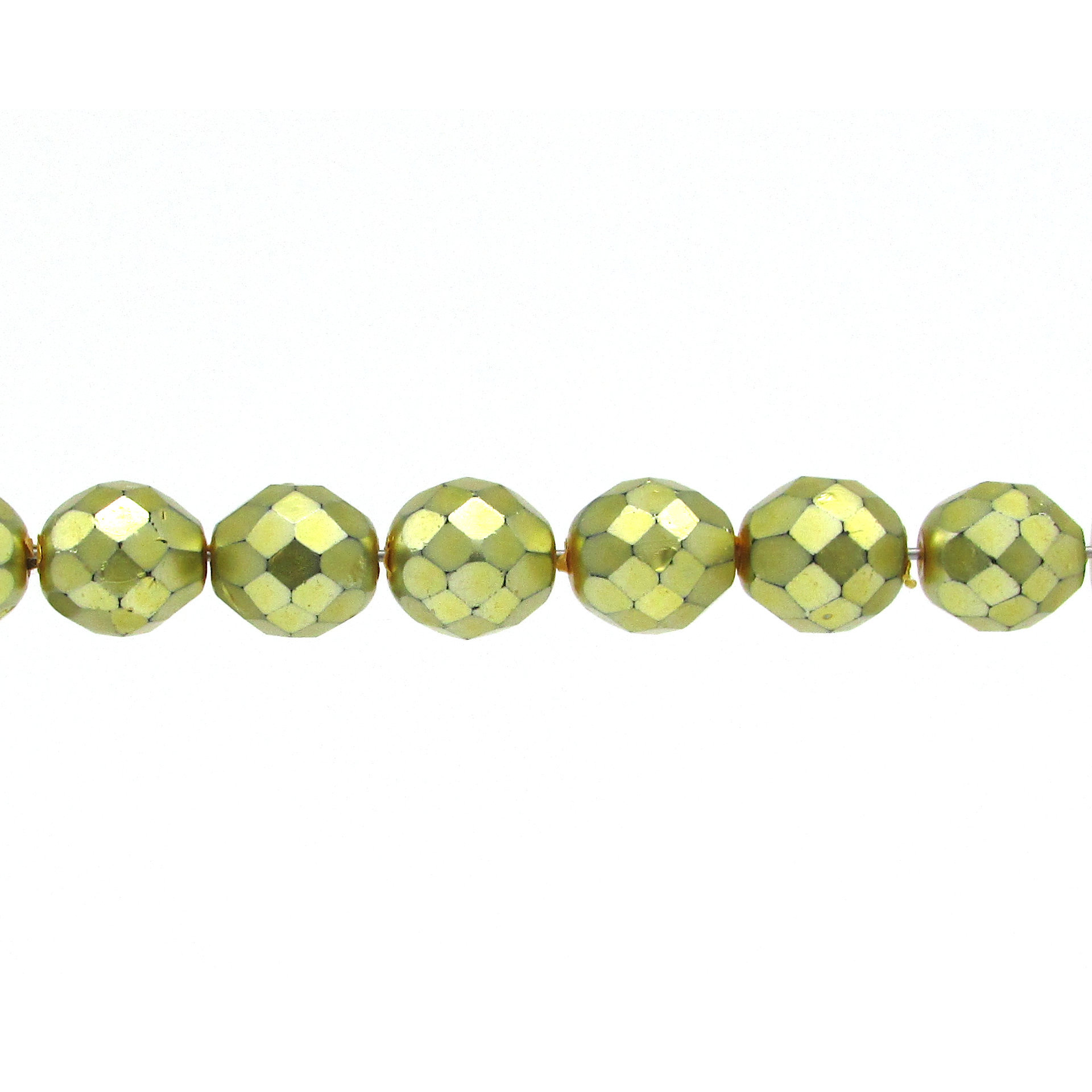 10mm Round Faceted Czech Glass Beads, Metallic Gold
