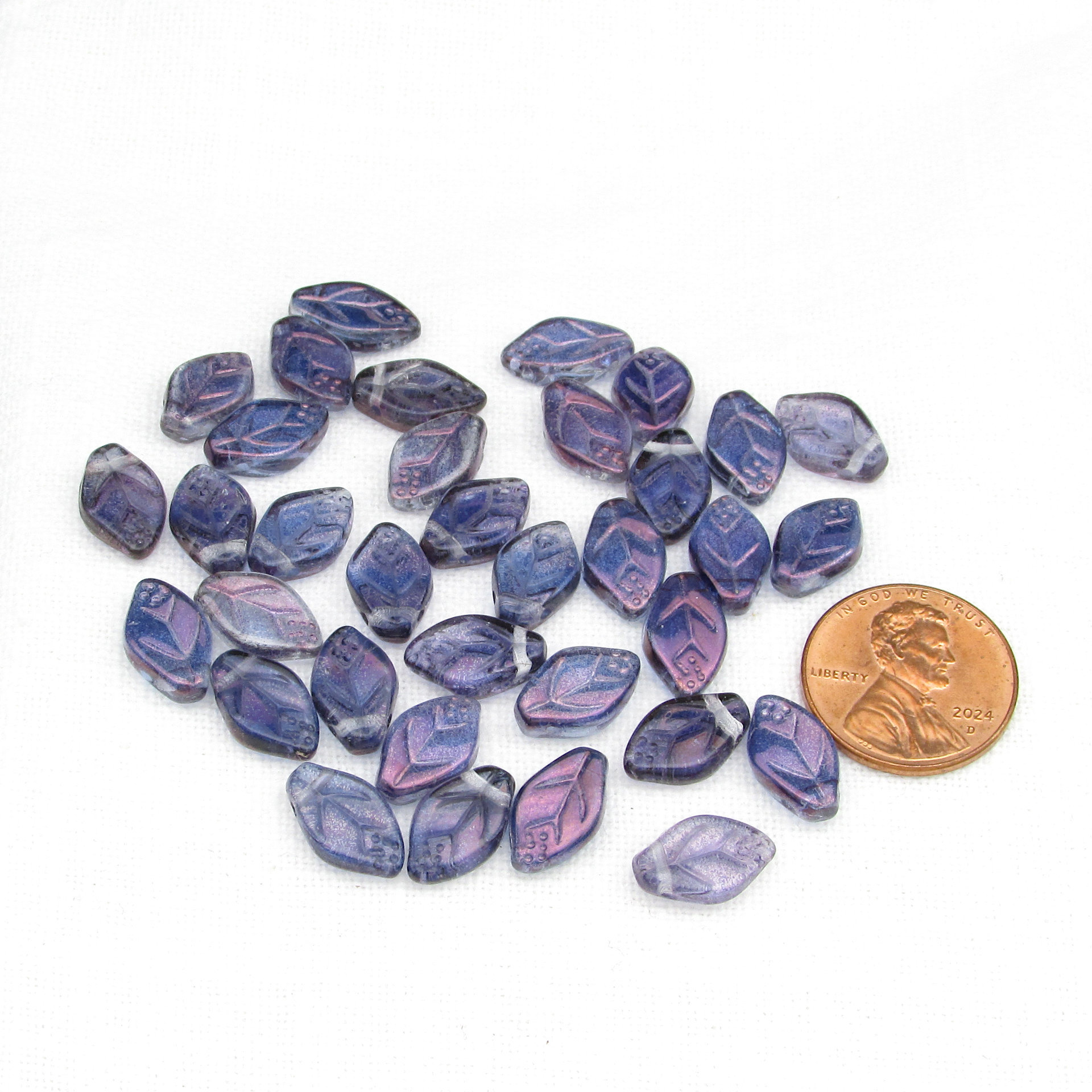 Small Leaf Beads, 12x8mm Czech Pressed Glass