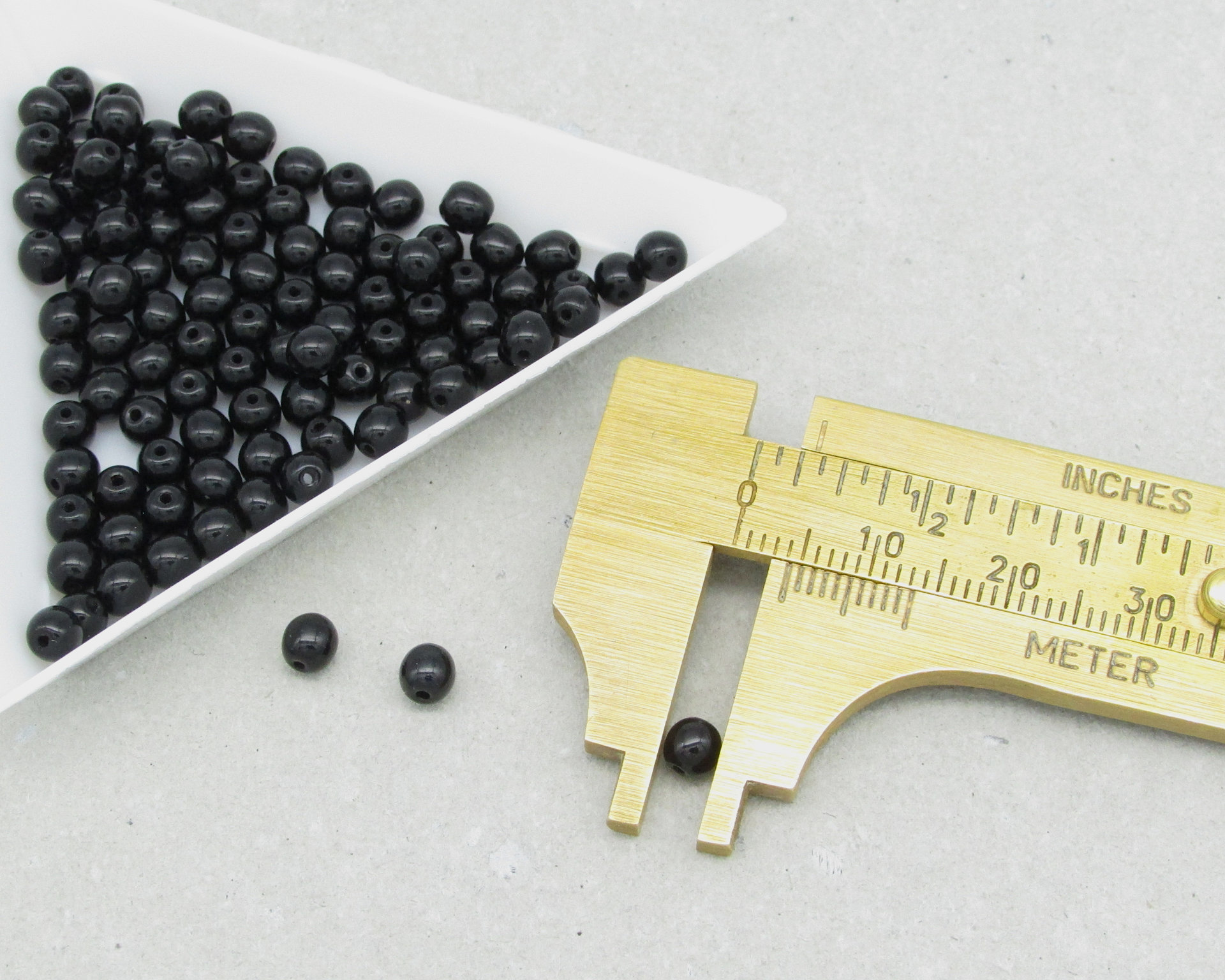 Round Black Beads, 4mm 6mm Czech Pressed Glass