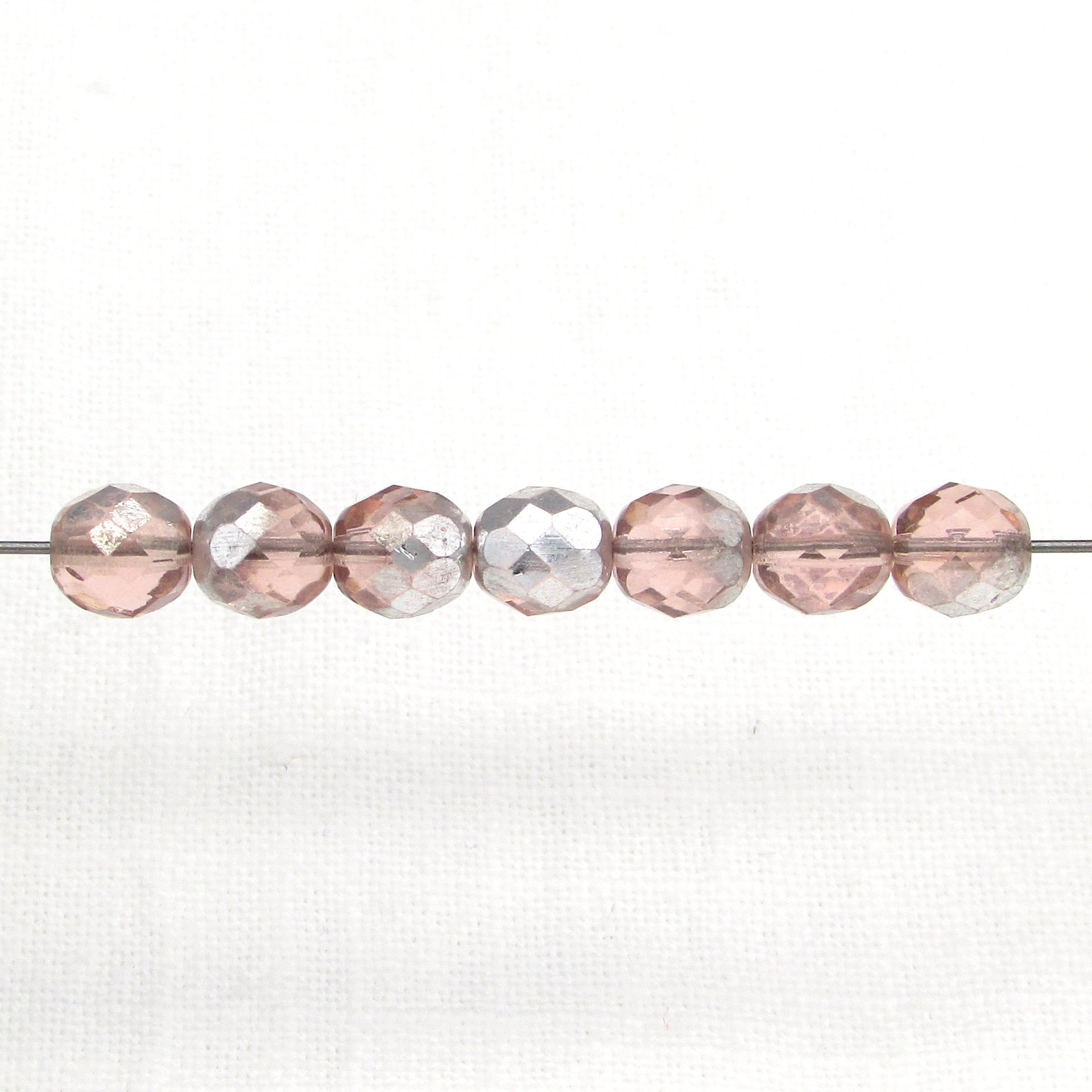 8mm Faceted Rounds, Rosaline Silver Czech Fire Polished Glass Beads (20)