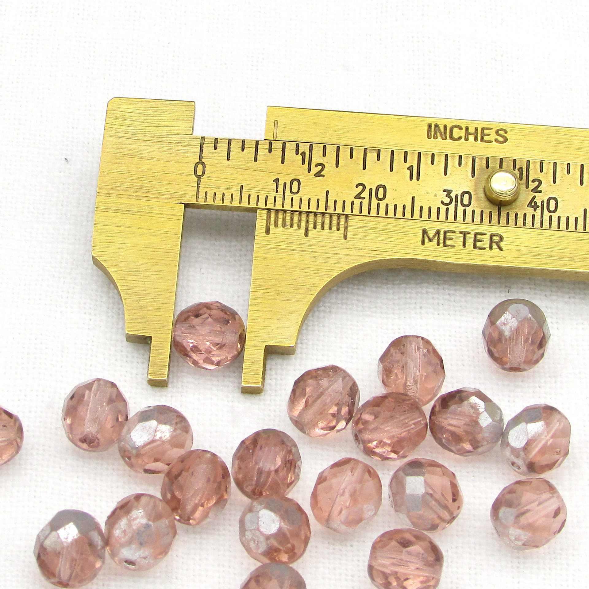 8mm Faceted Rounds, Rosaline Silver Czech Fire Polished Glass Beads (20)