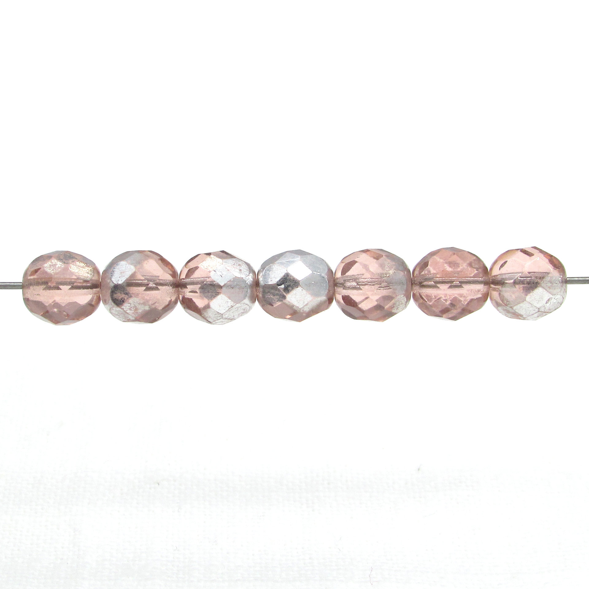 8mm Faceted Rounds, Rosaline Silver Czech Fire Polished Glass Beads (20)