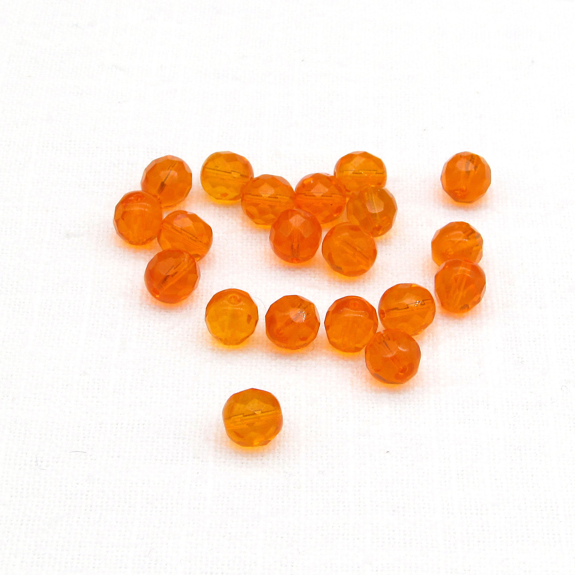 8mm Faceted Rounds, Orange Czech Fire Polished Glass Beads (20)
