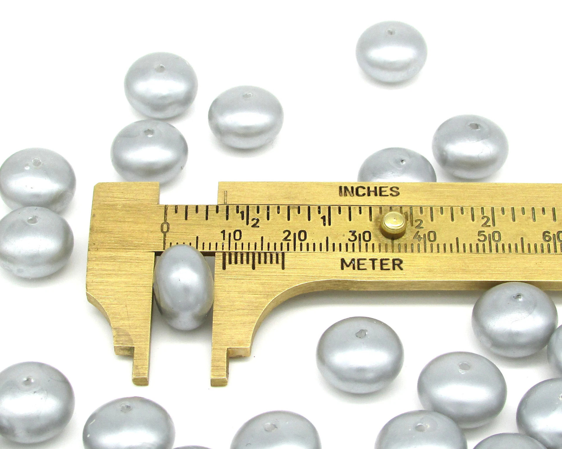 Opaque Gray 13x9mm Rondelles, Vintage Plastic Pearls