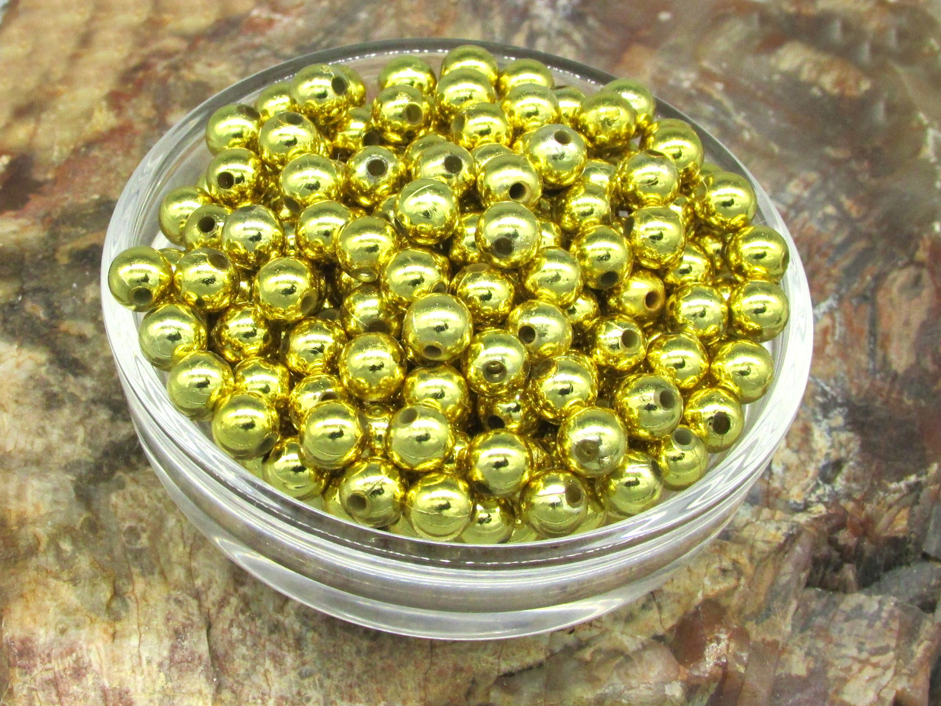 Vintage 6mm Round Metallic Gold Plated Plastic Beads