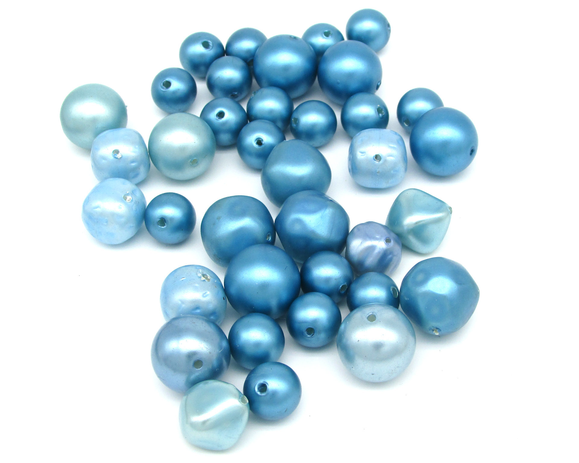 Vintage Bead Mix, 8-23mm Blue Faux Pearls