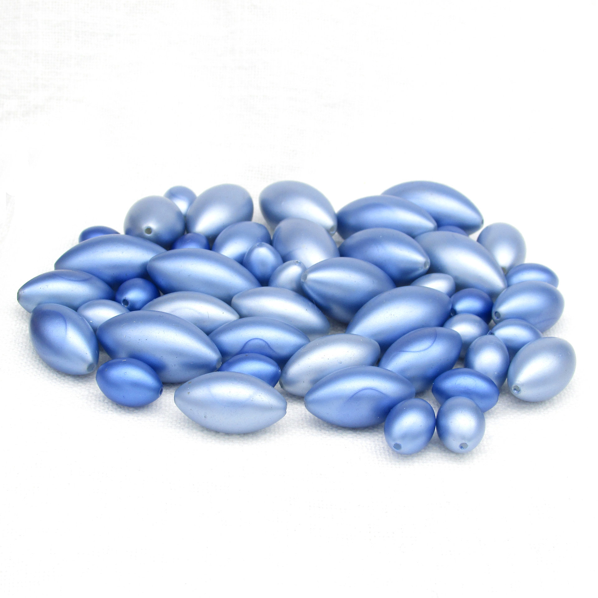 Tapered Oval Bead Mix, Vintage 12mm-23mm Blue Plastic Pearls