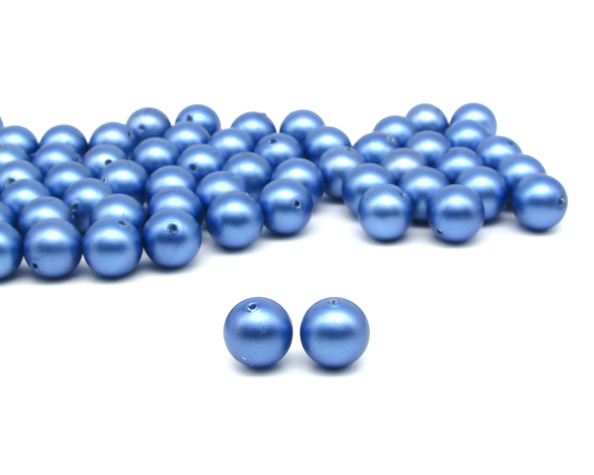 12mm Round Blue Lustre Vintage Plastic Pearl Beads