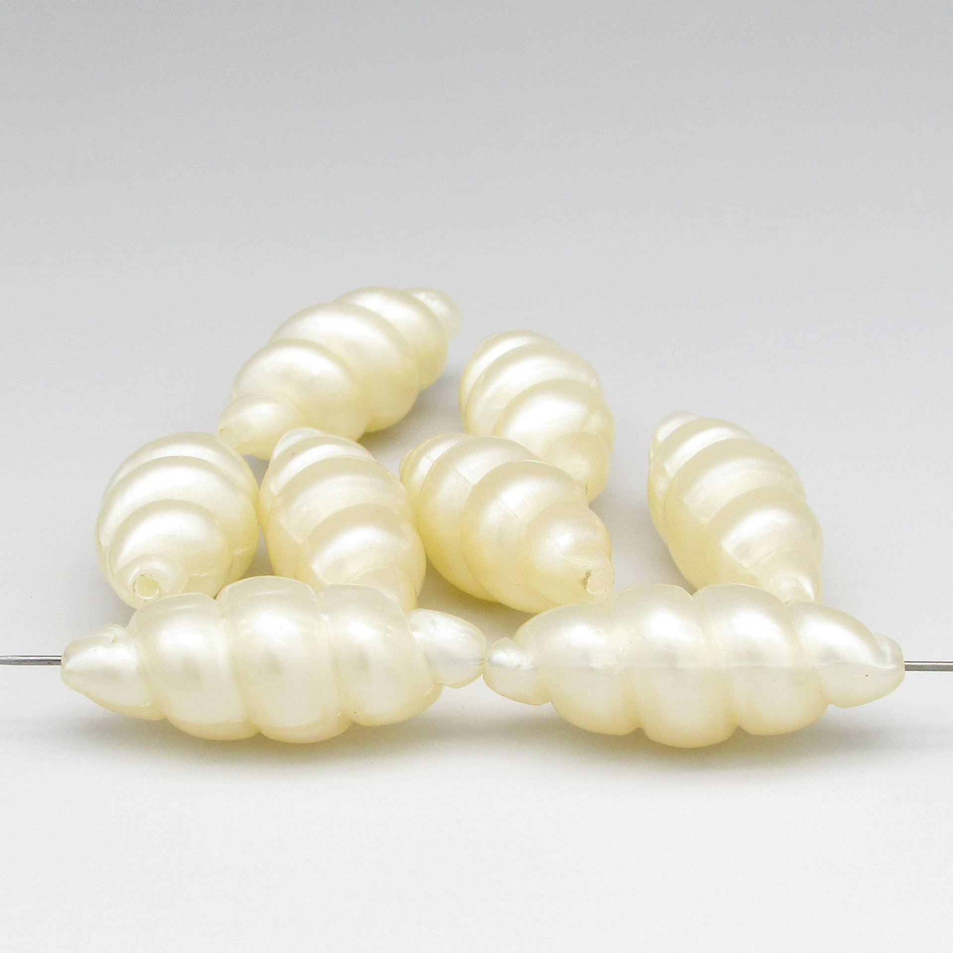 32x13mm Tapered Oval Seashell Beads,  Cream Twisted Barrels