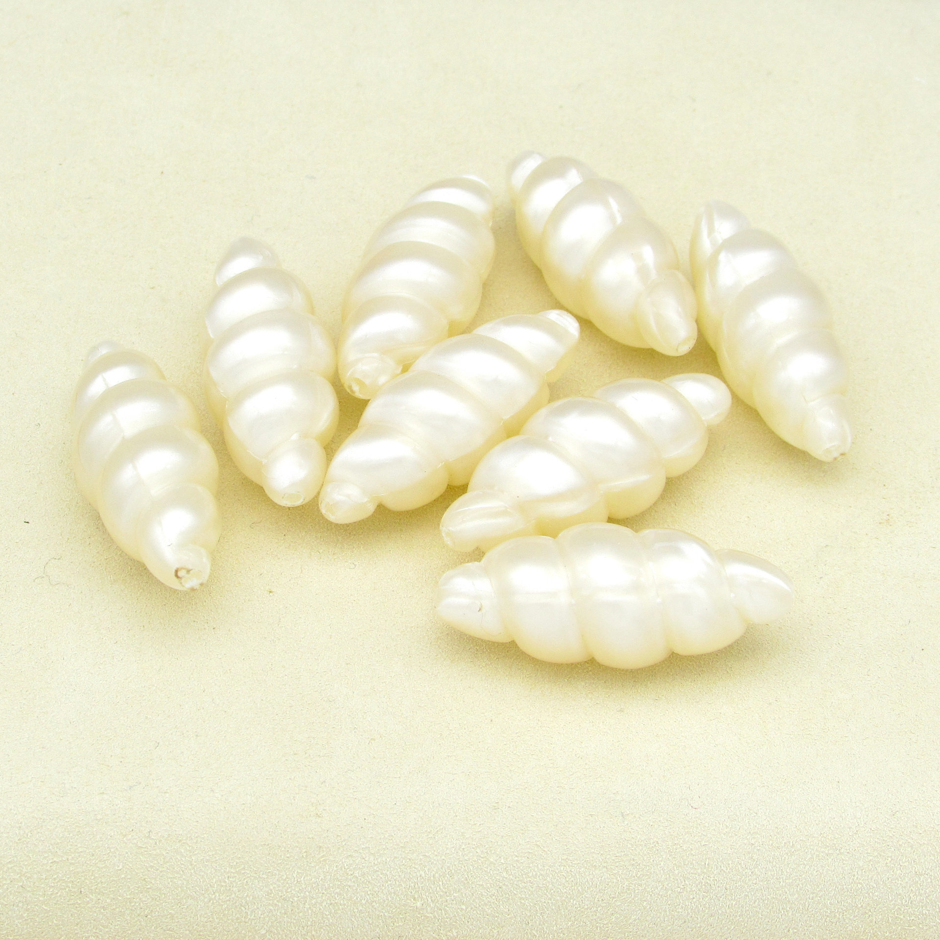 32x13mm Tapered Oval Seashell Beads,  Cream Twisted Barrels