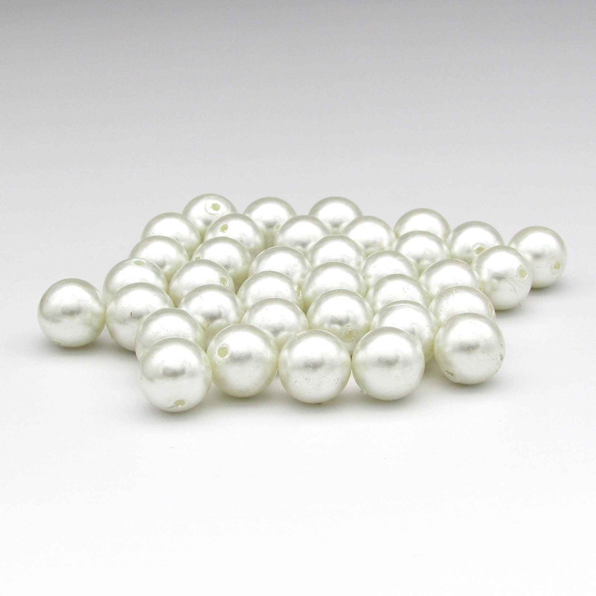 10mm Round White Lustre Beads, Vintage 1970's Plastic Pearls