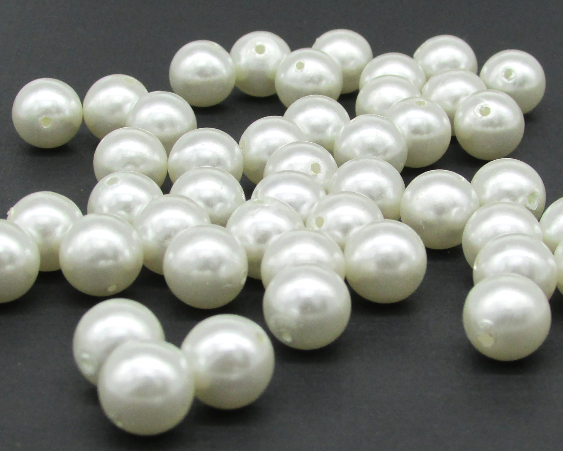 10mm Round White Lustre Beads, Vintage 1970's Plastic Pearls