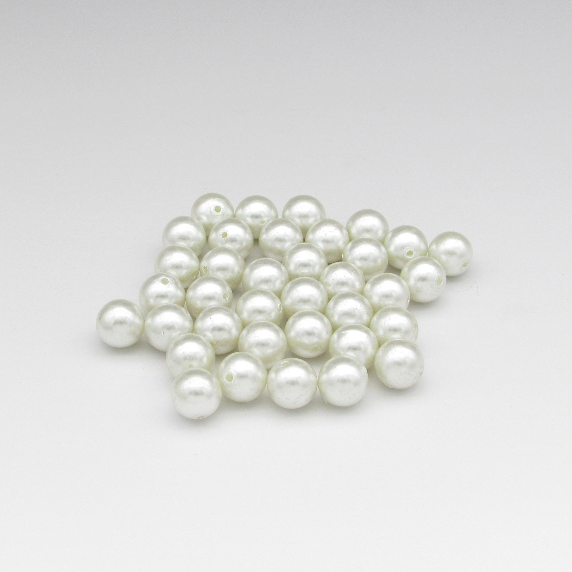 10mm Round White Lustre Beads, Vintage 1970's Plastic Pearls