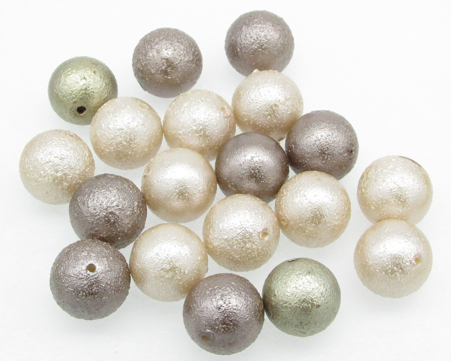 Gold Faux Pearl Bead Mixes, Vintage Opaque Plastic Rounds and Nuggets