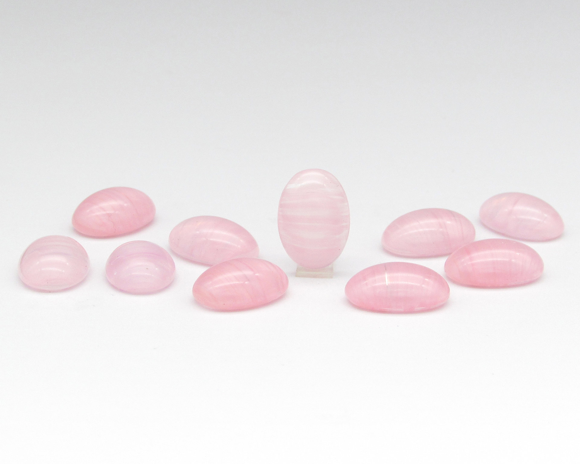 14mm Oval Cabochons, Vintage Light Pink Striped Glass Gems