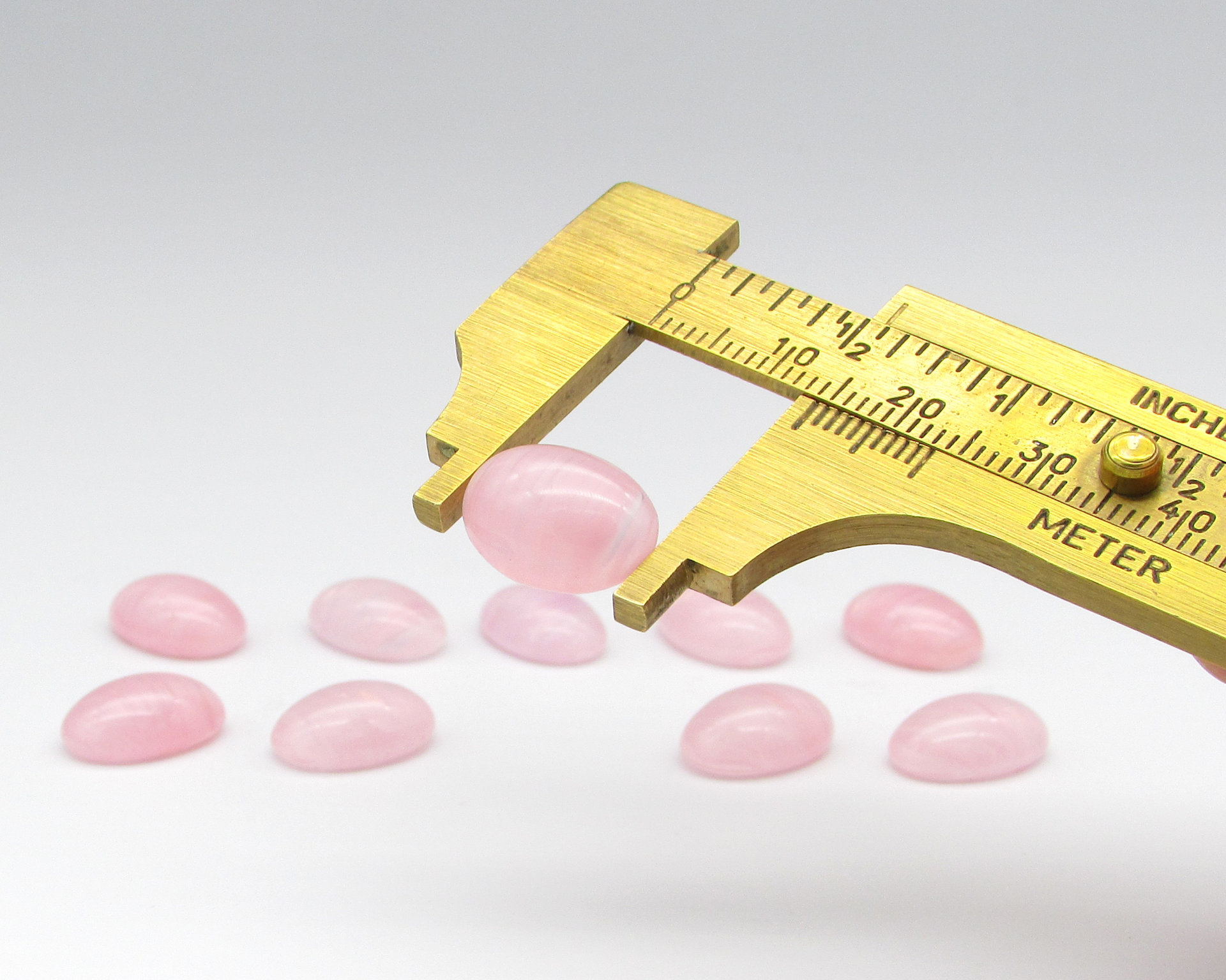 14mm Oval Cabochons, Vintage Light Pink Striped Glass Gems