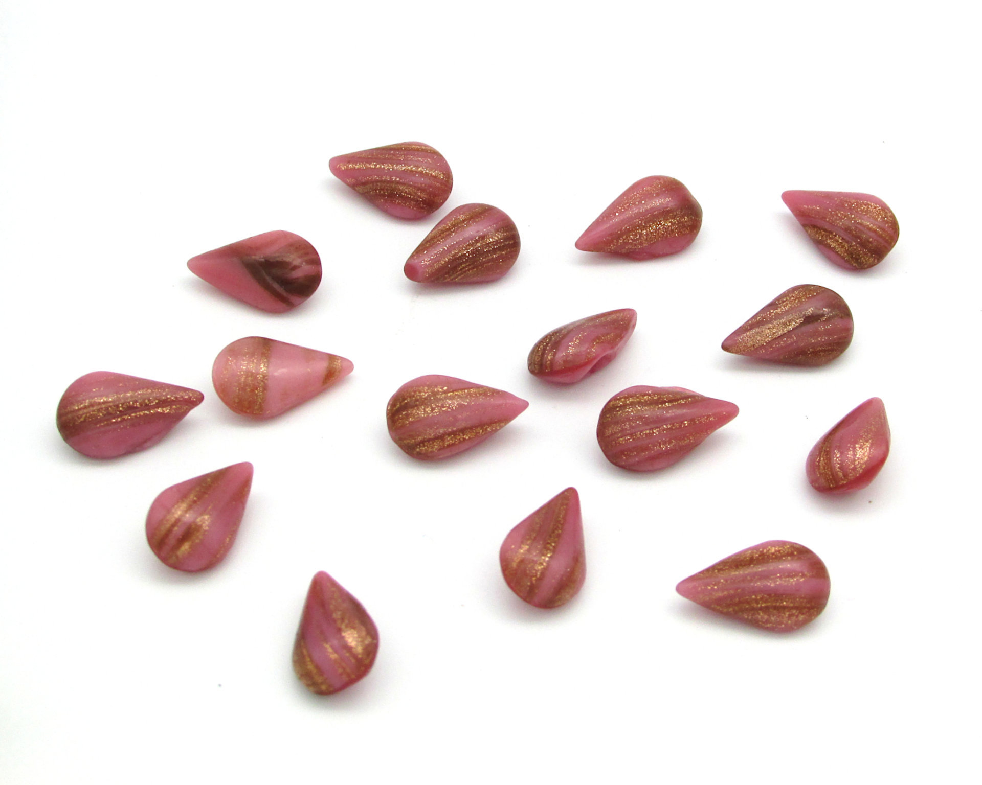 13x7.8mm Pear Rhinestones, Opaque Rose and Goldstone 
