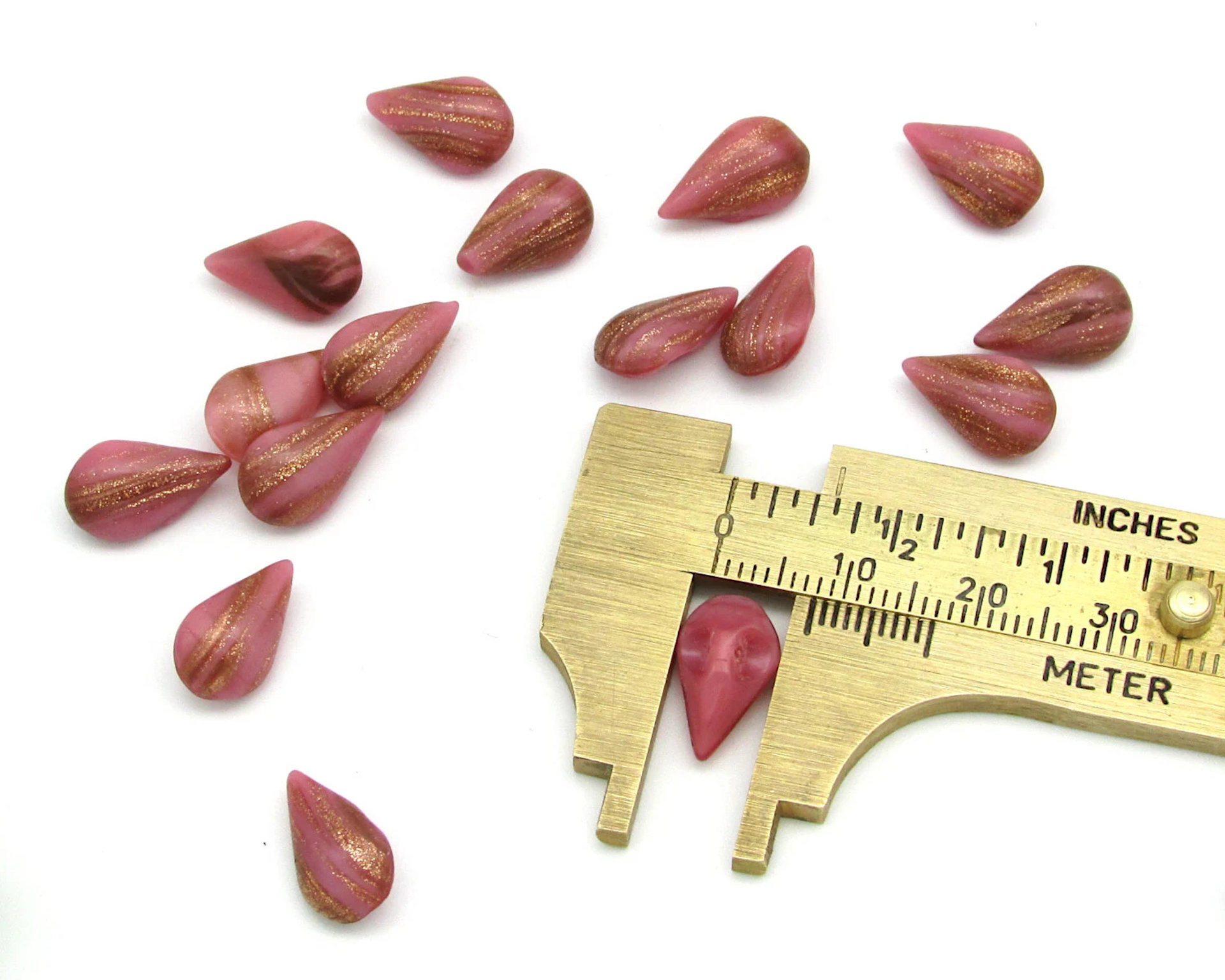 13x7.8mm Pear Rhinestones, Opaque Rose and Goldstone 