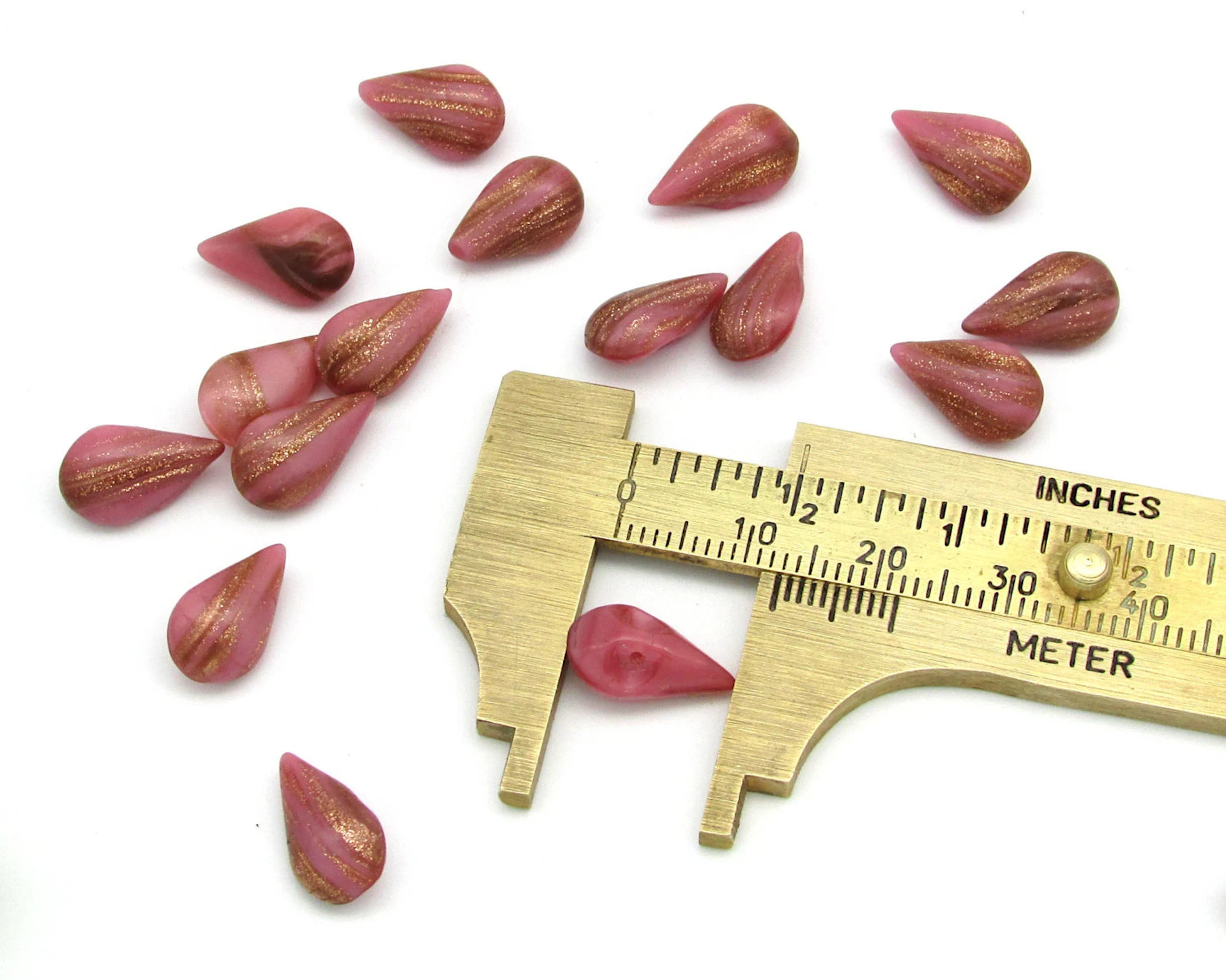 13x7.8mm Pear Rhinestones, Opaque Rose and Goldstone 