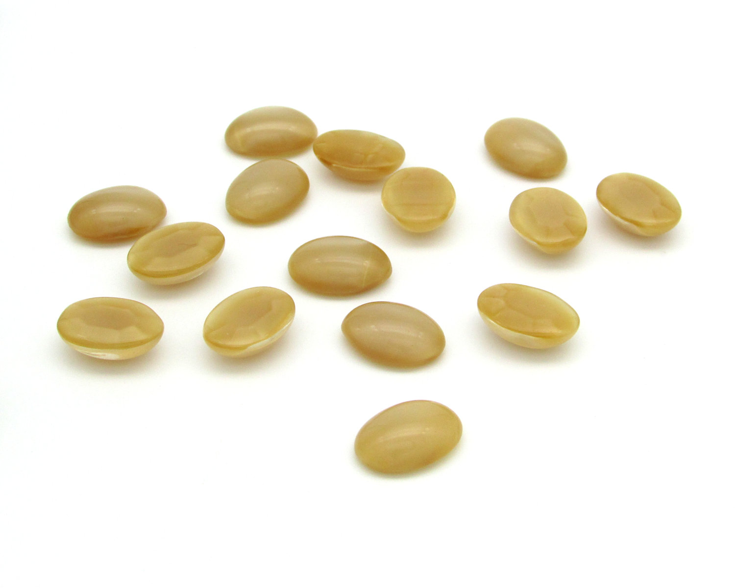 Vintage 14x10.5mm Oval Glass Stones, Beige Moonglow