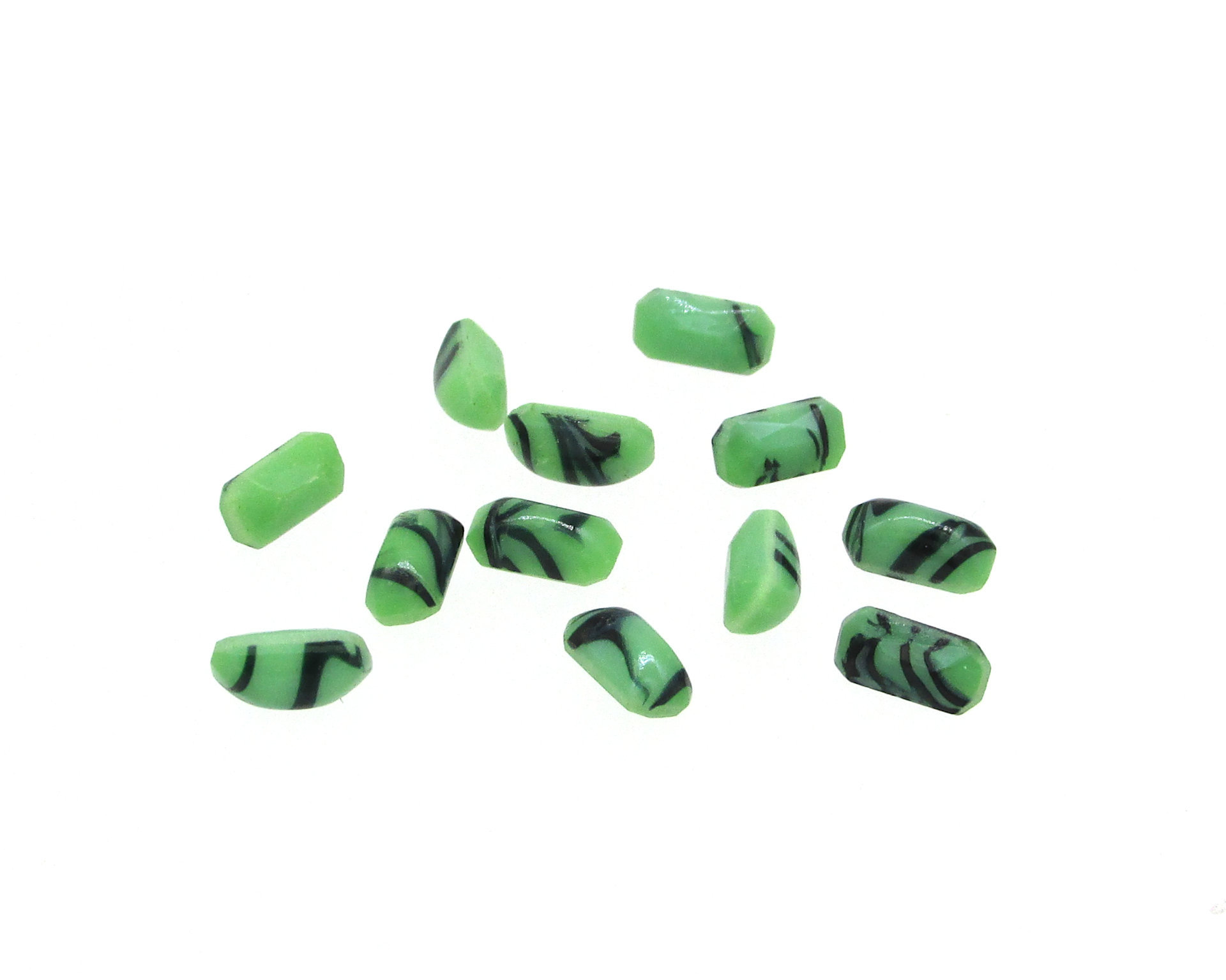 8x4mm Marbled Opaque Green Baguette Rhinestones