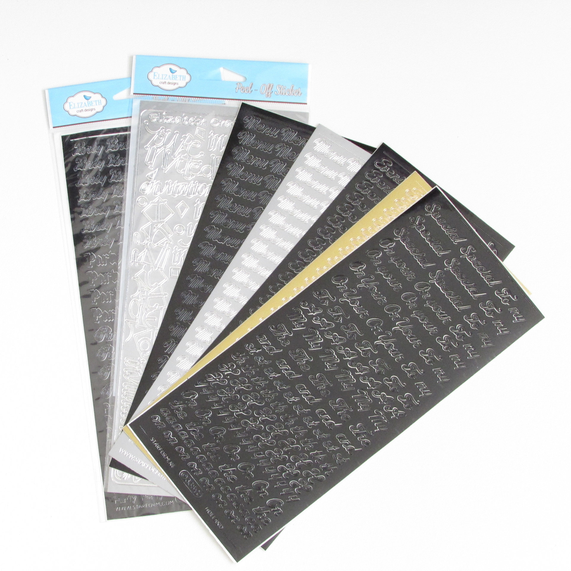 Fancy Script Text Stickers, Bundle of 7 Assorted 9" x 4" Peel-Off Sheets