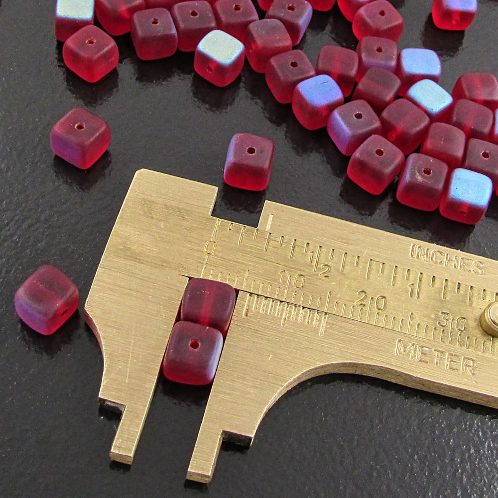 Matte Ruby Red AB 6mm Cube Beads