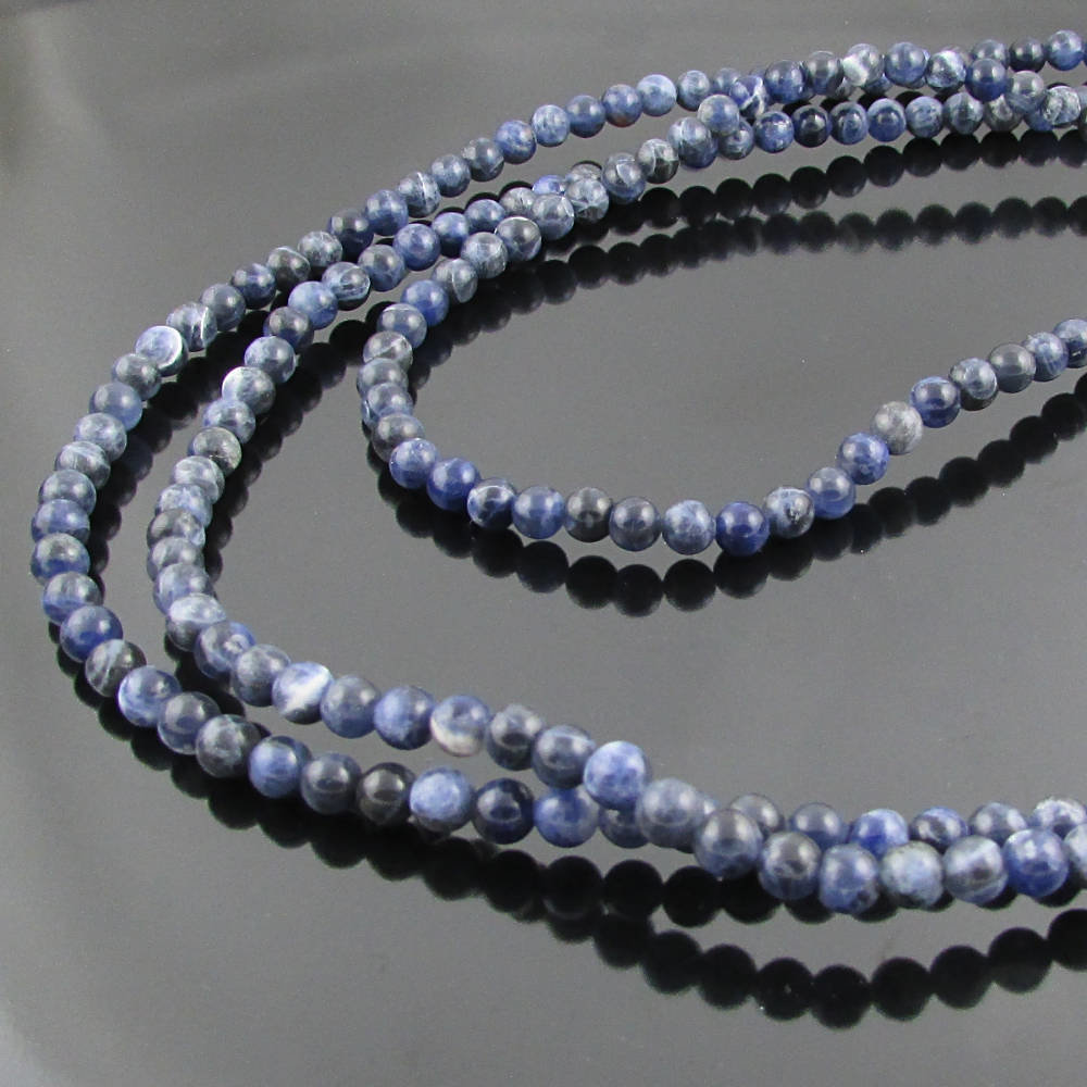 4mm Round Sodalite Beads, Opaque Blue Polished Semiprecious Gemstone Unfaceted Spacers