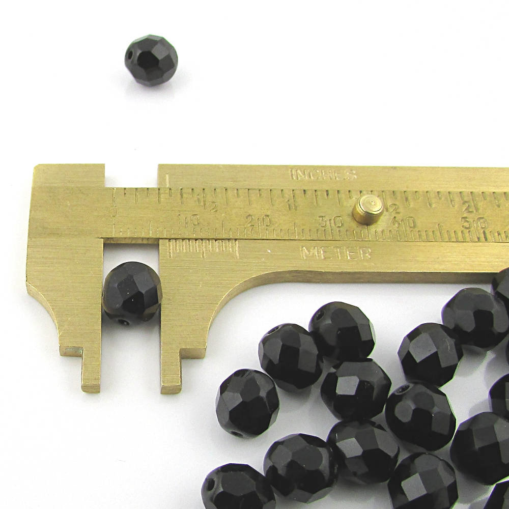 8mm Faceted Beads, Jet Black Czech Fire Polished Rounds (50)