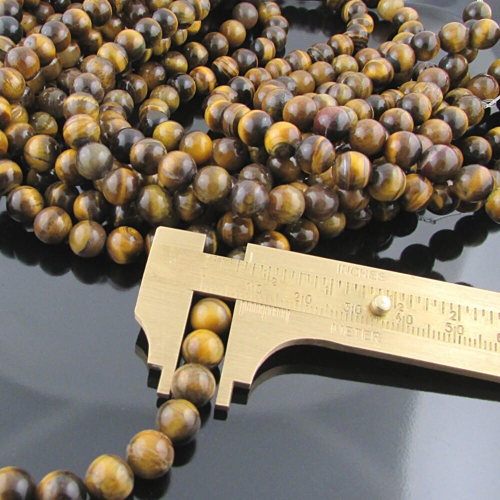 8mm Natural Tiger Eye Beads, Smooth Rounds 15.5" Strand