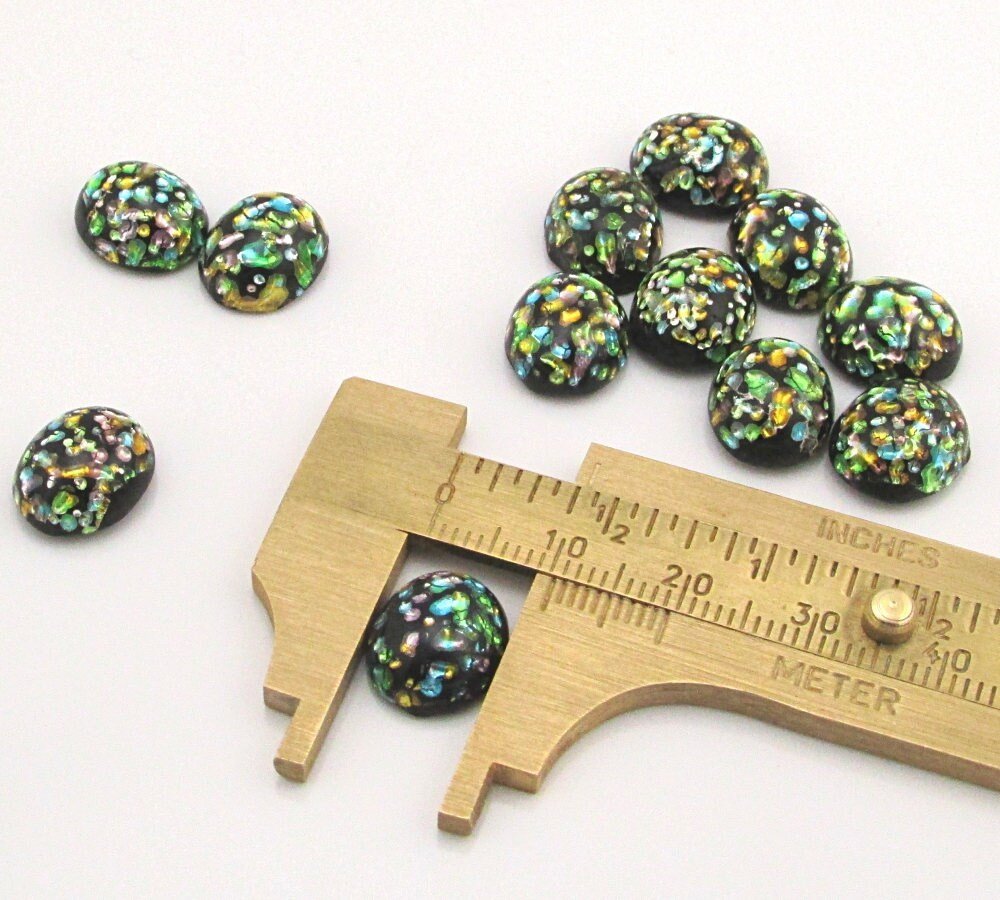 Vintage 12x10mm Oval Foiled Lampwork Cabochons