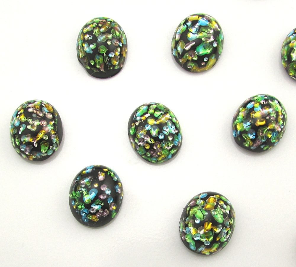 Vintage 12x10mm Oval Foiled Lampwork Cabochons