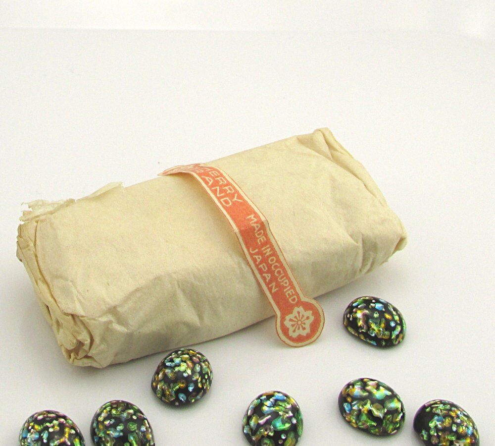 Vintage 12x10mm Oval Foiled Lampwork Cabochons