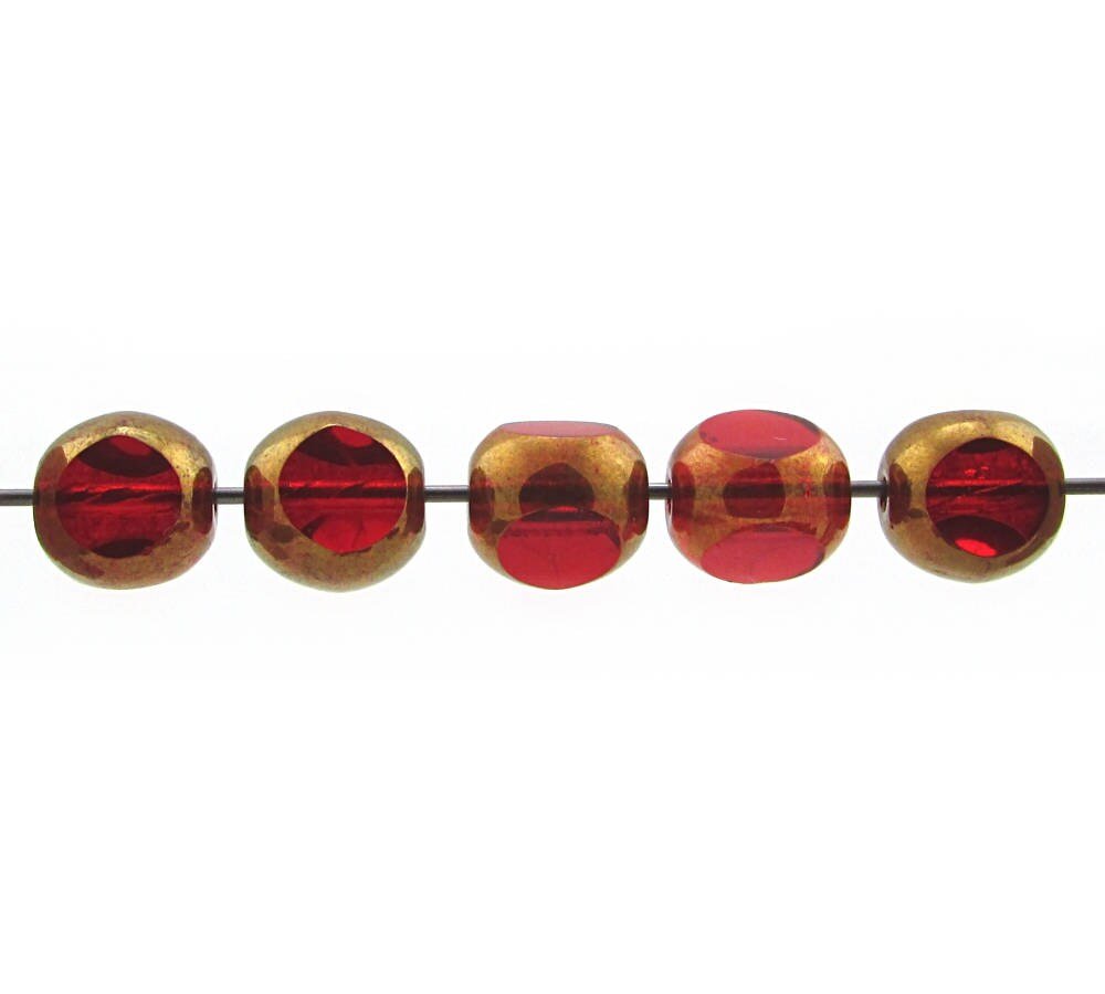 8mm Tri-Cut Rounds, Czech Glass Window Beads, Siam with Bronze