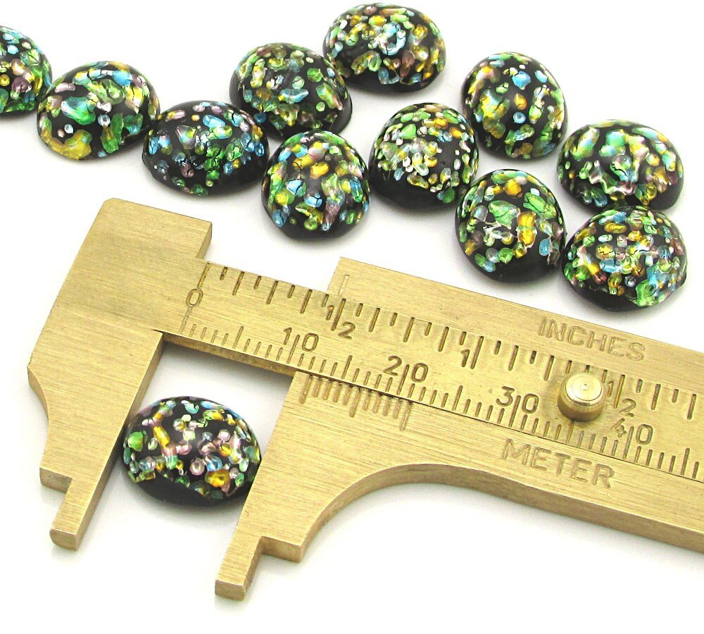 Vintage 12x10mm Oval Foiled Lampwork Cabochons