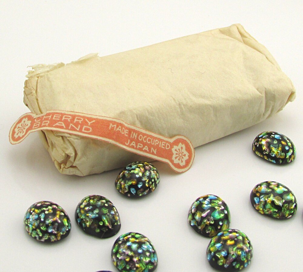 Vintage 12x10mm Oval Foiled Lampwork Cabochons