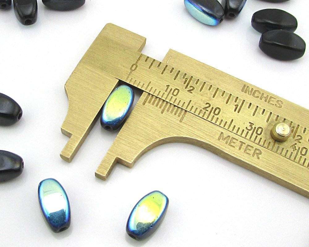 11x6mm Ovals, Jet Vitrail Czech Pressed Glass Beads