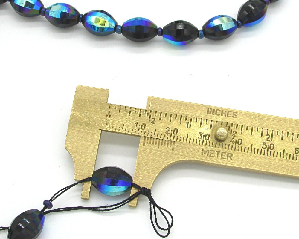 Vintage 12x8mm Faceted Oval Beads, Jet Vitrail