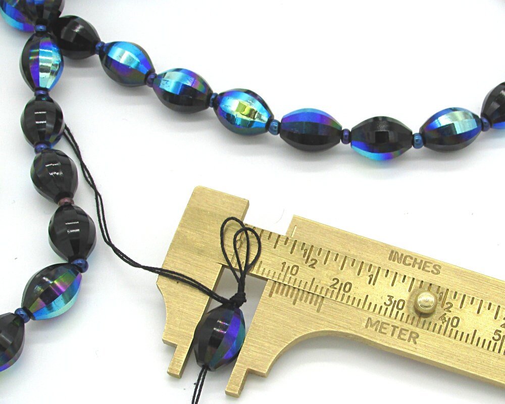 Vintage 12x8mm Faceted Oval Beads, Jet Vitrail