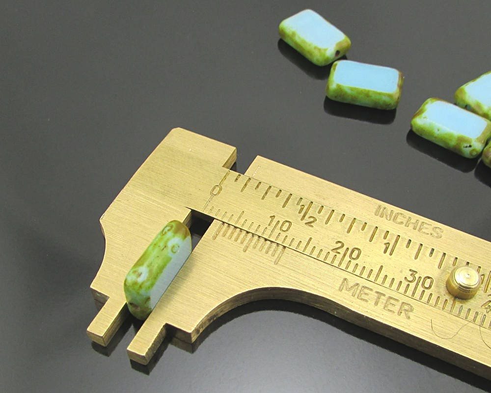 12x8mm Rectangular Window Beads, Opaque Sky Blue with Green Picasso